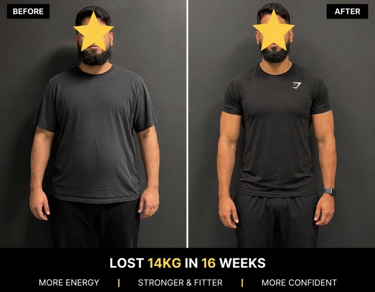 Umar — before and after, lost 14kg in 16 weeks